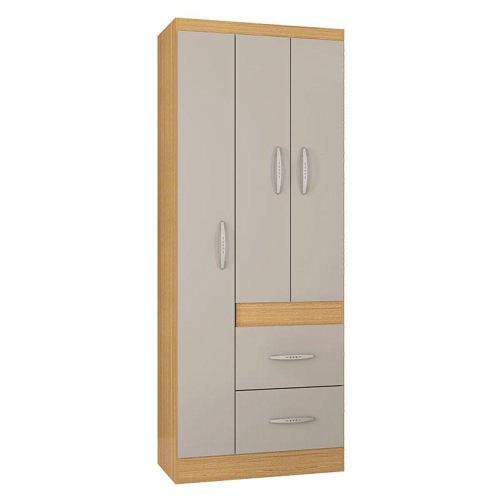 Cômoda 868 4 Gavetas E 1 Porta Com Guarda Roupa Solteiro Milão 3 Portas Damasco Off White - Poquema - 2