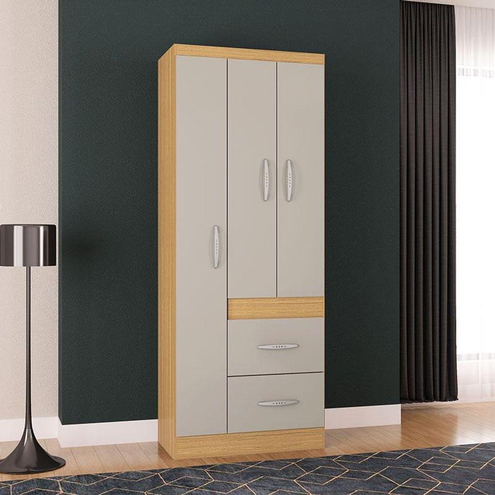 Cômoda 868 4 Gavetas E 1 Porta Com Guarda Roupa Solteiro Milão 3 Portas Damasco Off White - Poquema - 5
