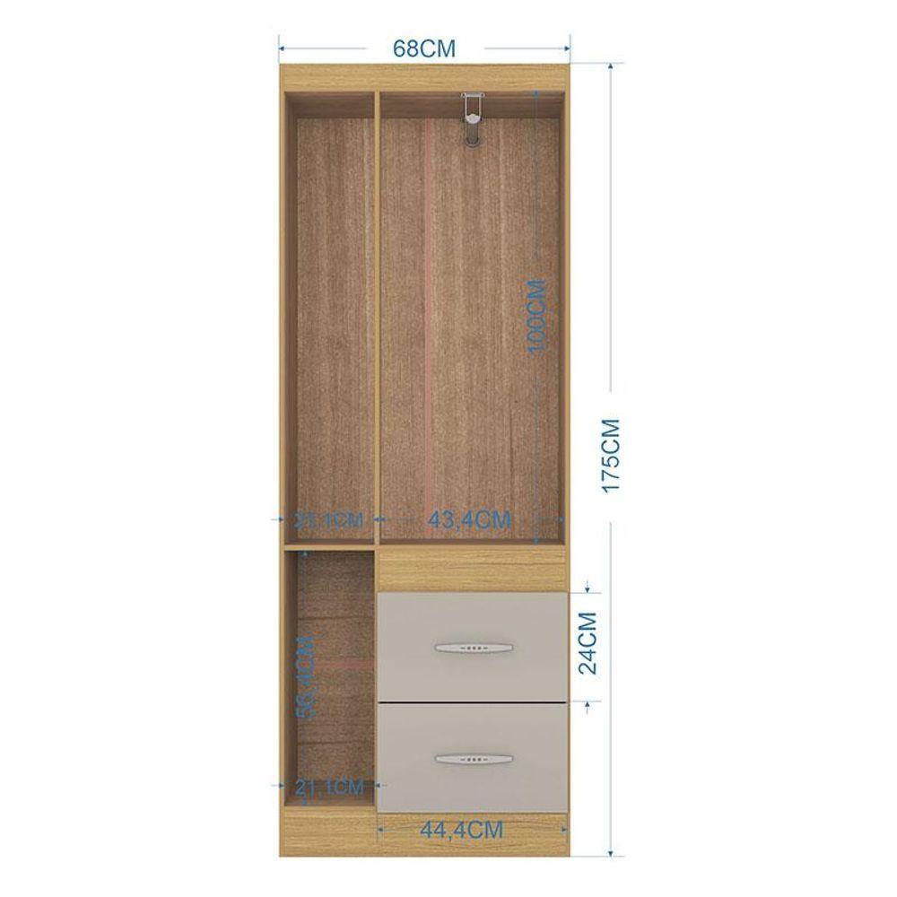 Cômoda 868 4 Gavetas E 1 Porta Com Guarda Roupa Solteiro Milão 3 Portas Damasco Off White - Poquema - 7