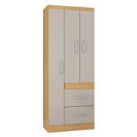 Cômoda 868 4 Gavetas E 1 Porta Com Guarda Roupa Solteiro Milão 3 Portas Damasco Off White - Poquema - 2