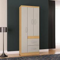 Cômoda 868 4 Gavetas E 1 Porta Com Guarda Roupa Solteiro Milão 3 Portas Damasco Off White - Poquema - 5