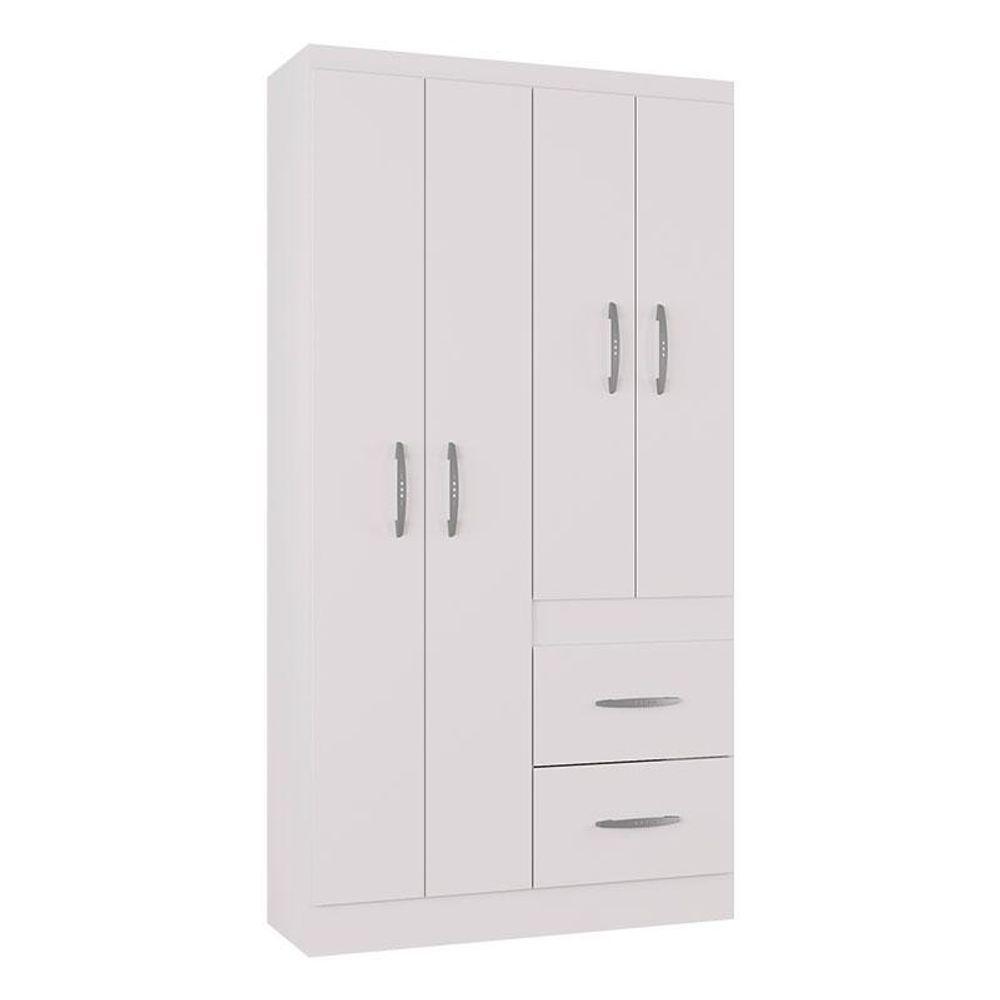 Cômoda 867 4 Gavetas Com Guarda Roupa Solteiro Milão 4 Portas Branco Brilho - Poquema - 6