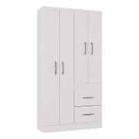 Cômoda 867 4 Gavetas Com Guarda Roupa Solteiro Milão 4 Portas Branco Brilho - Poquema - 6