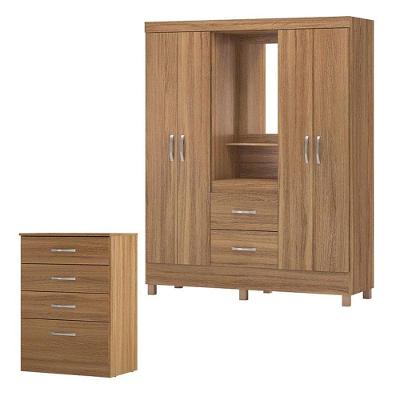 Cômoda e Guarda Roupa Casal Astral Lord 4 Portas 6 Gavetas MDP com Espelho Amêndola Touch
