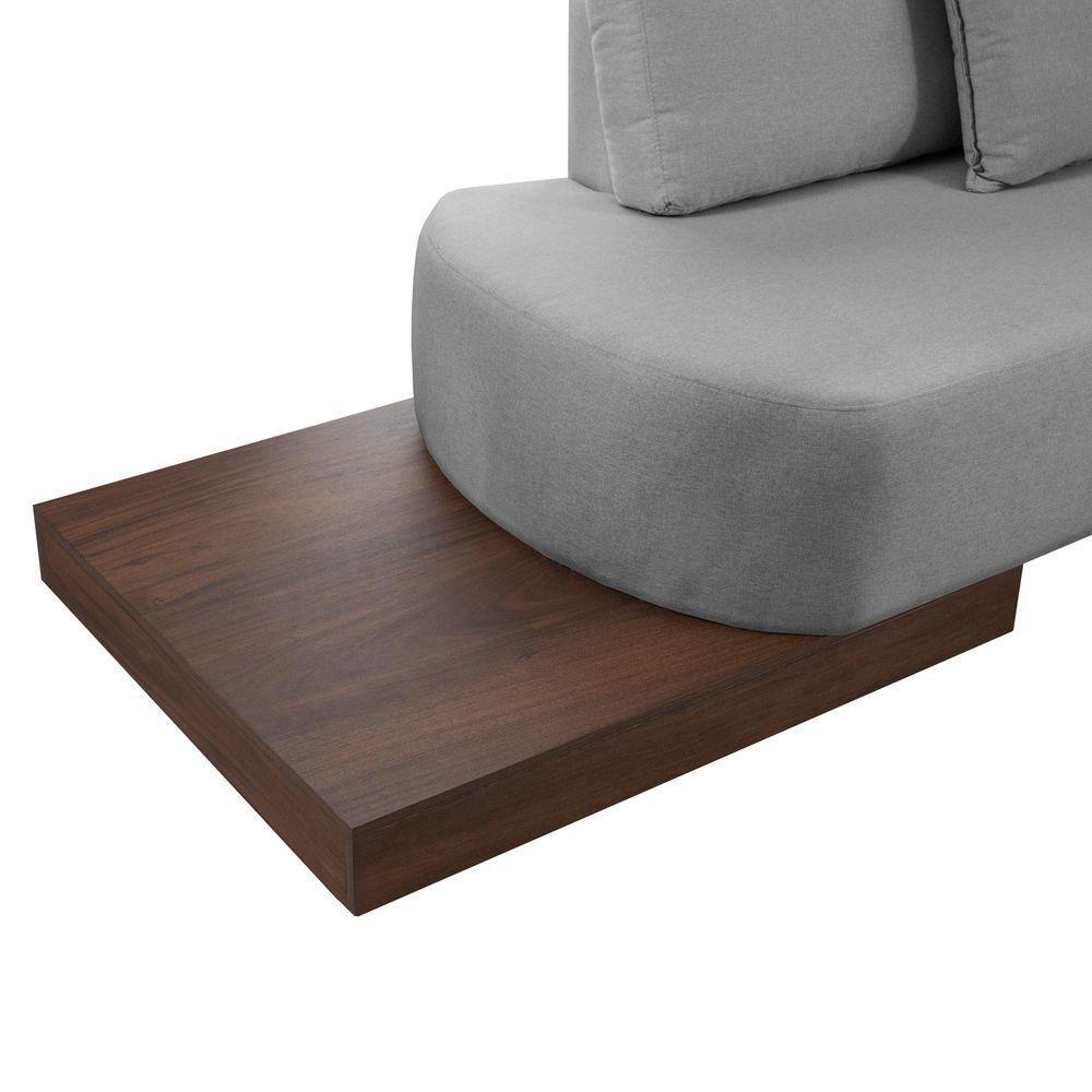 Sofá De Canto Nori Curva Le 2,61m Em Linho Com Base Em Madeira Cor Cinza 2323 - 3