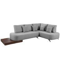 Sofá De Canto Nori Curva Le 2,61m Em Linho Com Base Em Madeira Cor Cinza 2323 - 1