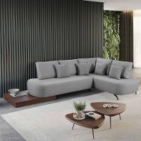 Sofá De Canto Nori Curva Le 2,61m Em Linho Com Base Em Madeira Cor Cinza 2323 - 6