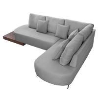 Sofá De Canto Nori Curva Le 2,61m Em Linho Com Base Em Madeira Cor Cinza 2323 - 8