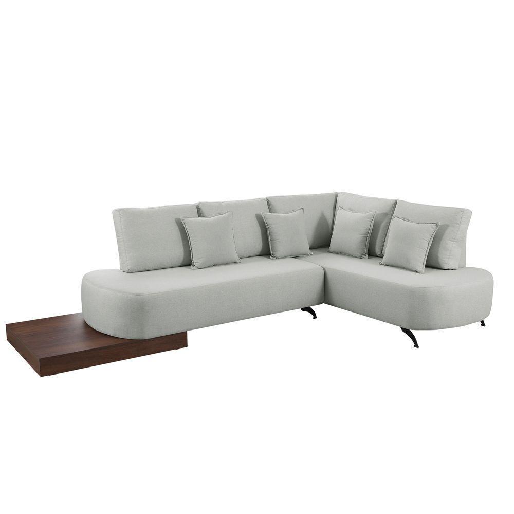 Sofá De Canto Nori Curva Le 2,61m Em Linho Com Base Em Madeira Cor Gelo 2322 - 1