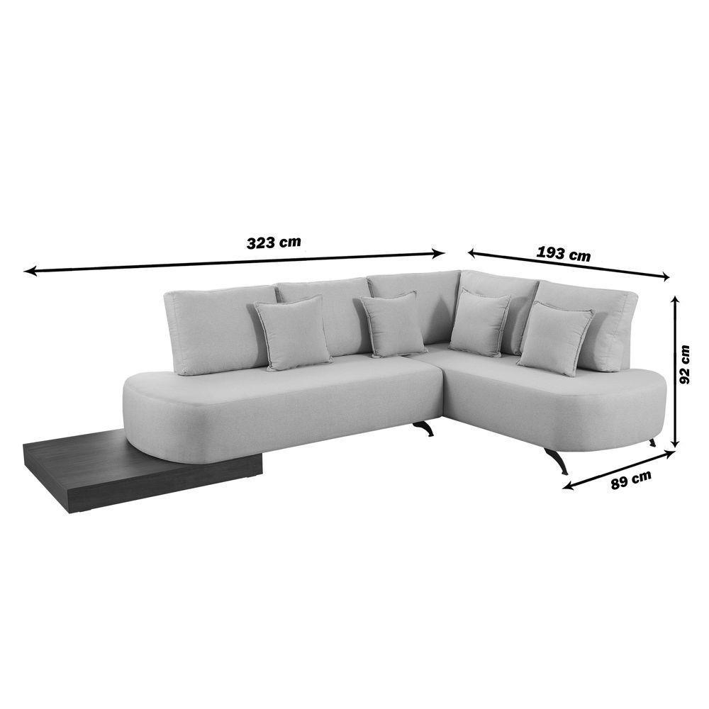 Sofá De Canto Nori Curva Le 2,61m Em Linho Com Base Em Madeira Cor Gelo 2322 - 2