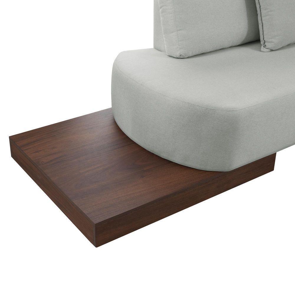 Sofá De Canto Nori Curva Le 2,61m Em Linho Com Base Em Madeira Cor Gelo 2322 - 3