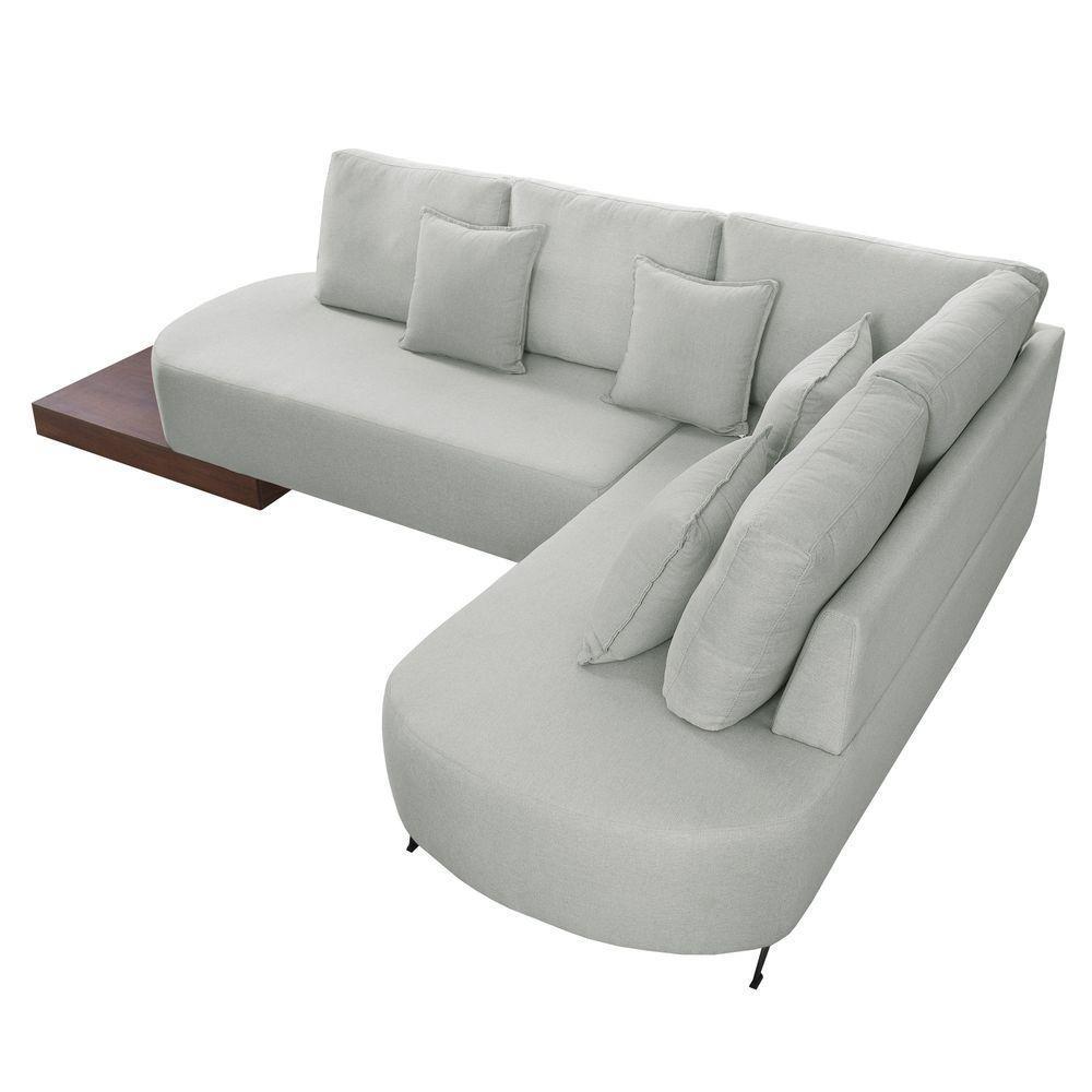 Sofá De Canto Nori Curva Le 2,61m Em Linho Com Base Em Madeira Cor Gelo 2322 - 8