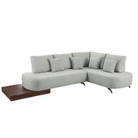 Sofá De Canto Nori Curva Le 2,61m Em Linho Com Base Em Madeira Cor Gelo 2322 - 1