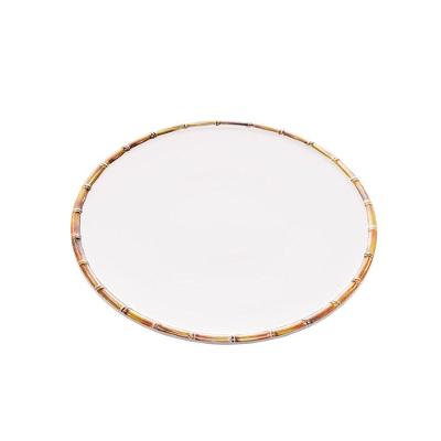 Jogo 8 Pratos Raso 27cm Borda De Bambu Melamina Branco