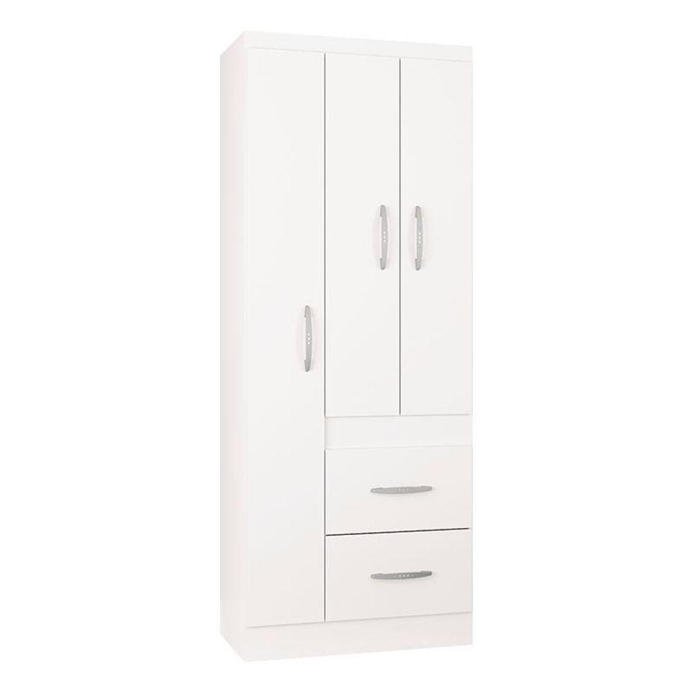 Cômoda 867 4 Gavetas Com Guarda Roupa Solteiro Milão 3 Portas Branco Brilho - Poquema - 3