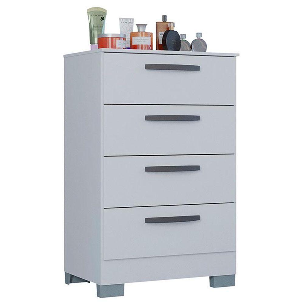 Cômoda 867 4 Gavetas Com Guarda Roupa Solteiro Milão 3 Portas Branco Brilho - Poquema - 7