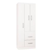 Cômoda 867 4 Gavetas Com Guarda Roupa Solteiro Milão 3 Portas Branco Brilho - Poquema - 3