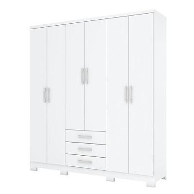 Guarda Roupa Casal Caju 6 Portas 3 Gavetas Branco MDP-MDF Móveis Henn