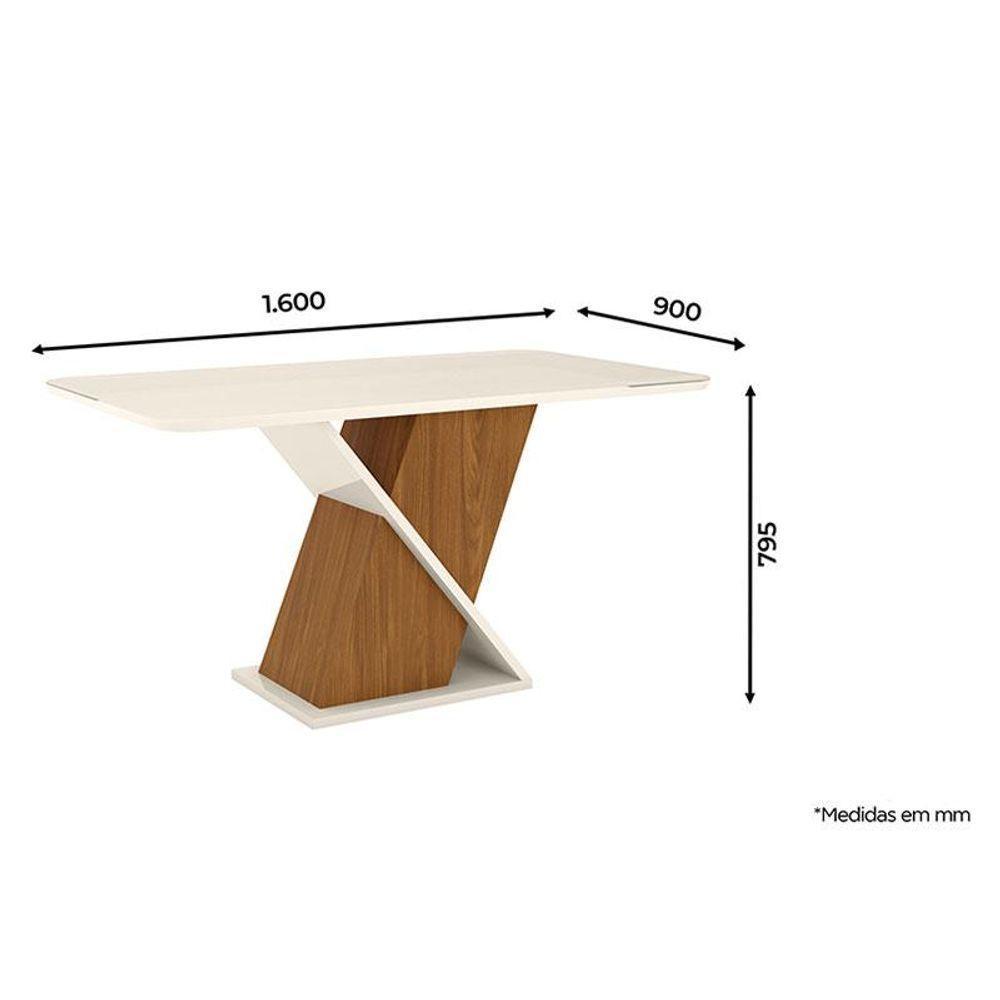Mesa De Jantar Fiorella 160 Cm Tampo Arredondado Com Vidro Nature Off White - Henn - 2