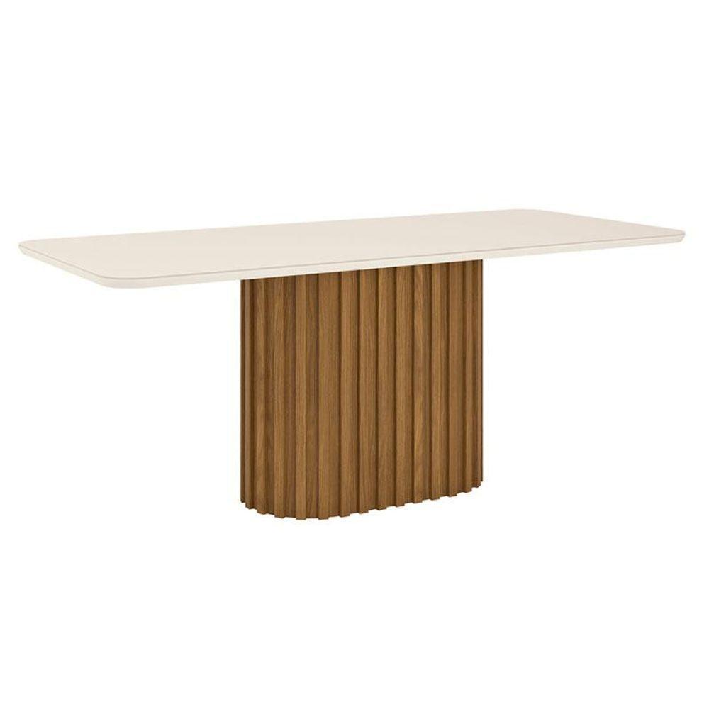 Mesa De Jantar Solana 200 Cm Canto Arredondado Com Vidro Nature Off White - Henn - 1