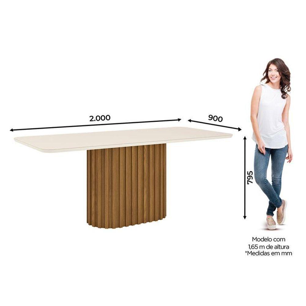 Mesa De Jantar Solana 200 Cm Canto Arredondado Com Vidro Nature Off White - Henn - 2