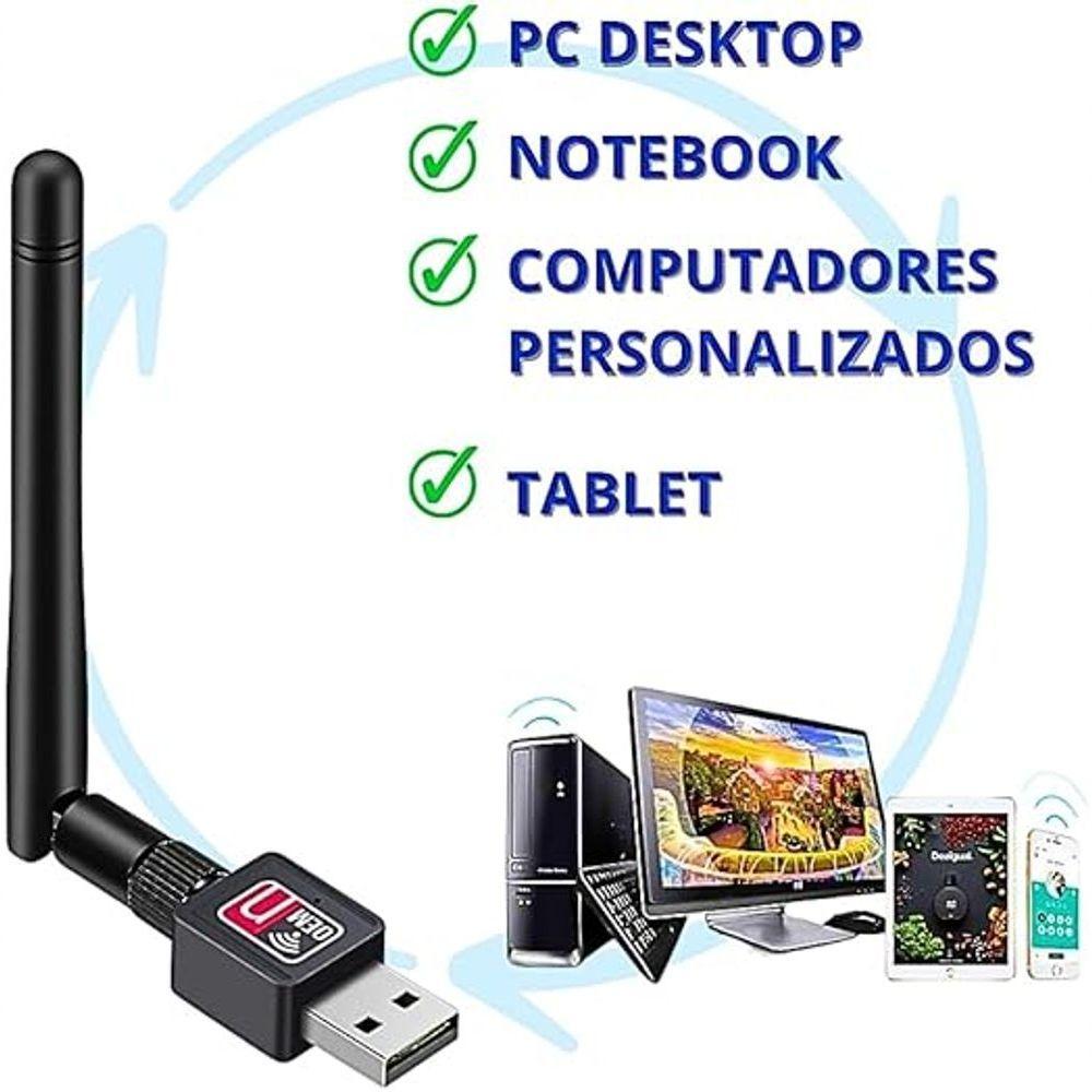 Adaptador Usb Wireless Wi-fi Band 1.800mbps Rede 2462mhz-2.0 Ethernet Com Antena Para Computador - 6
