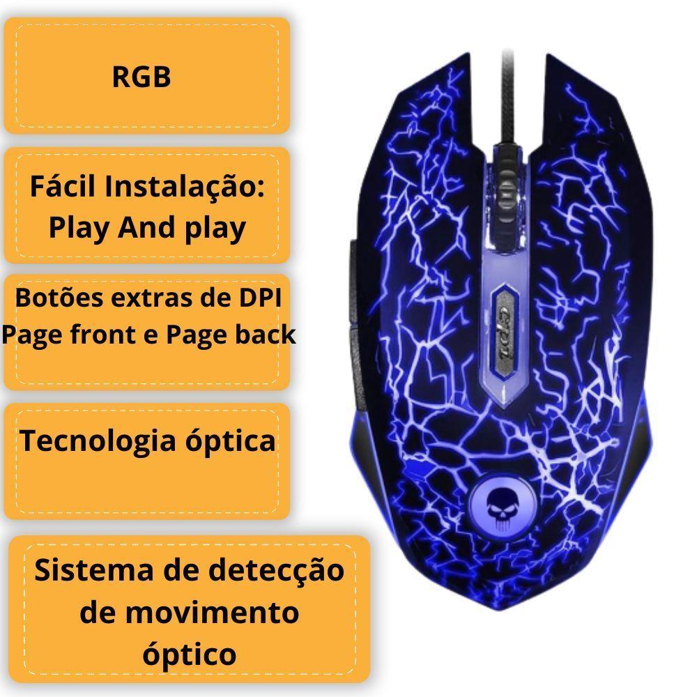 Mouse Gamer Rgb Light Usb 2400 Dpi 6 Botões Com Cabo 1,5 Metros Bright - 2