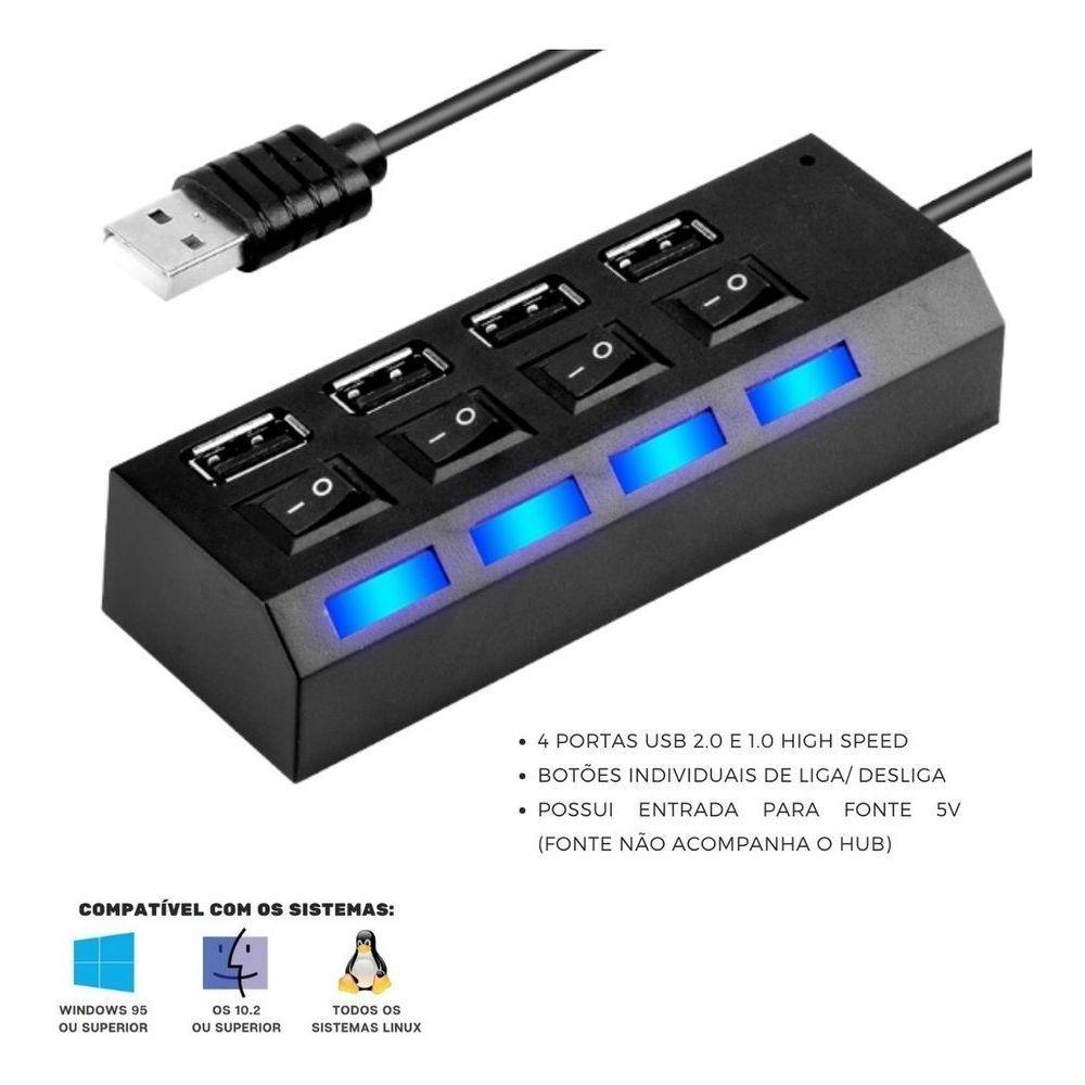 Cabo Hub Usb Extensor 2.0 4 Portas High Speed Pendrive Mouse - 3