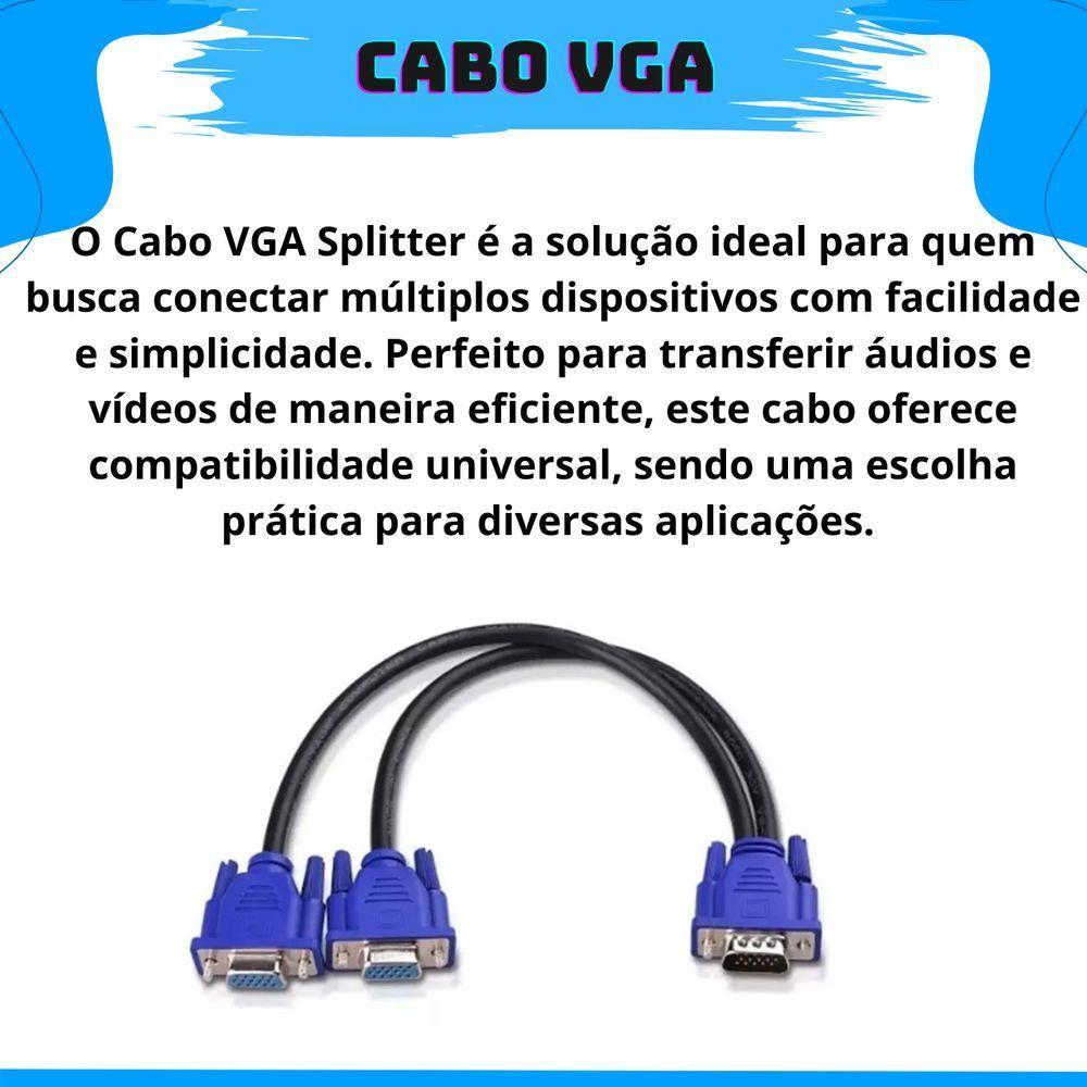 Cabo Adaptador Splitter Duplicador Vga Y 1 Macho X 2 Femeas - 6