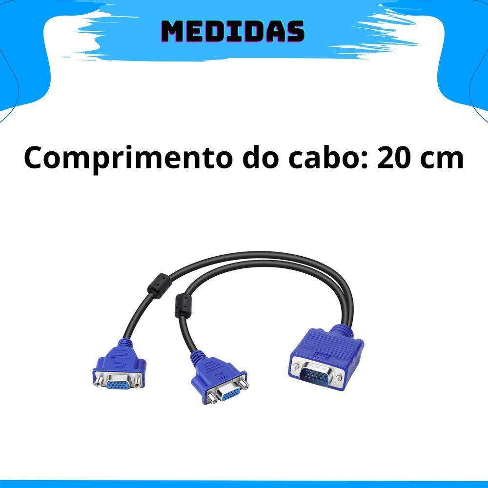 Cabo Adaptador Splitter Duplicador Vga Y 1 Macho X 2 Femeas - 7
