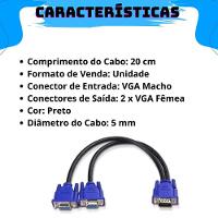 Cabo Adaptador Splitter Duplicador Vga Y 1 Macho X 2 Femeas - 3