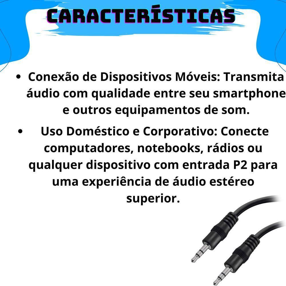 Cabo De Audio P2 Stereo X P2 Stereo 1,80 Metros Reforçado - 7