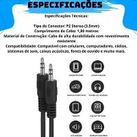 Cabo De Audio P2 Stereo X P2 Stereo 1,80 Metros Reforçado - 3