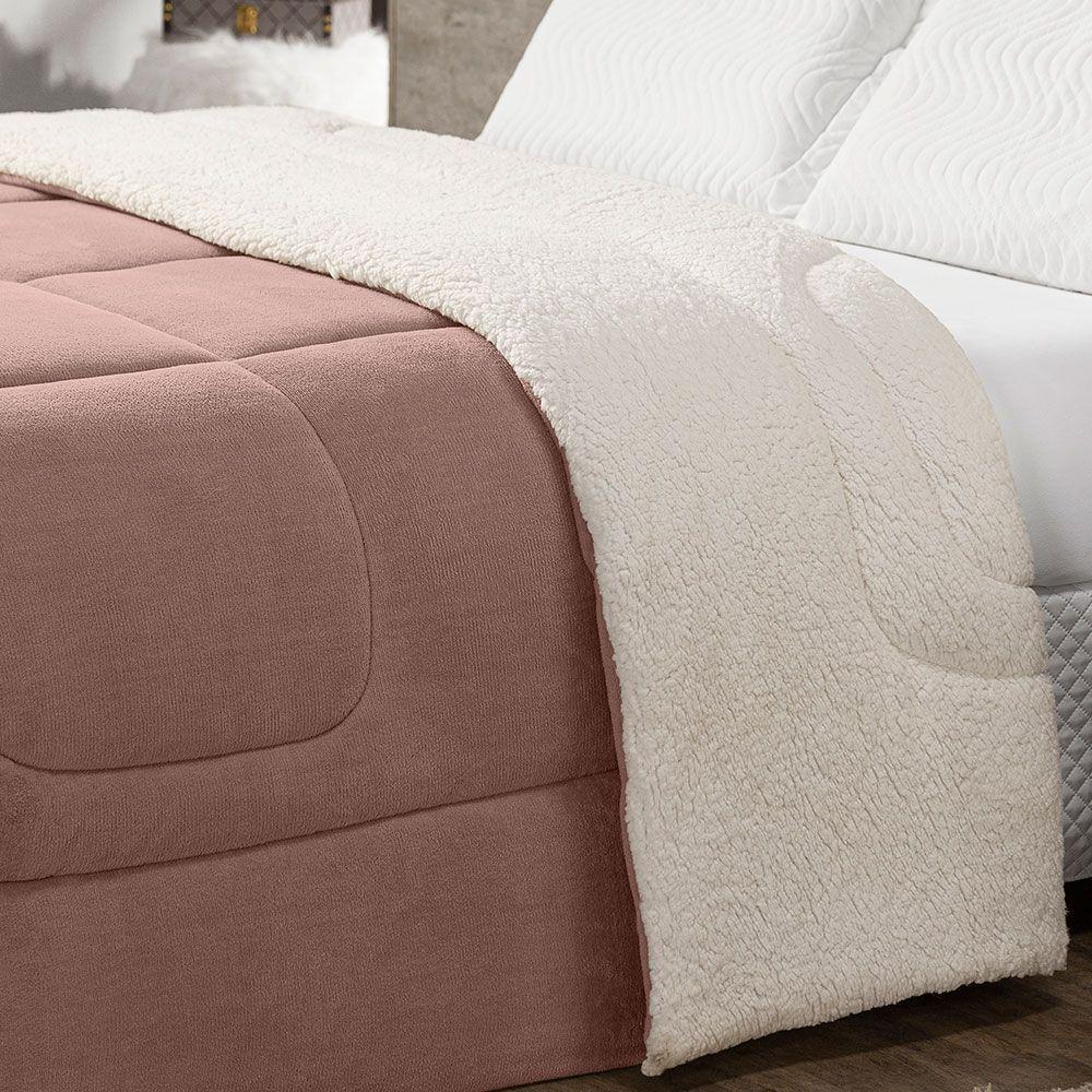 Coberdrom Cobertor Solteiro 1 Peça Maya Manta Soft E Sherpa De Carneiro 100% Poliéster Cor:rosê - 2