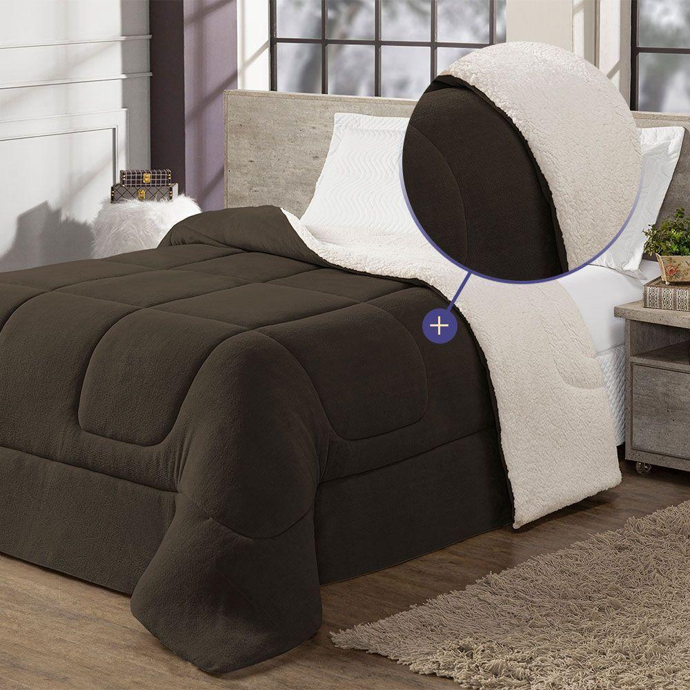 Coberdrom Cobertor Queen 1 Peça Maya Manta Soft E Sherpa De Carneiro 100% Poliéster Cor:tabaco - 2