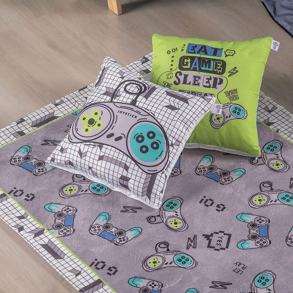 Kit Tapete Estampado Com Capas De Almofadas 3 Peças Game Juvenil 100% Poliéster. - 1