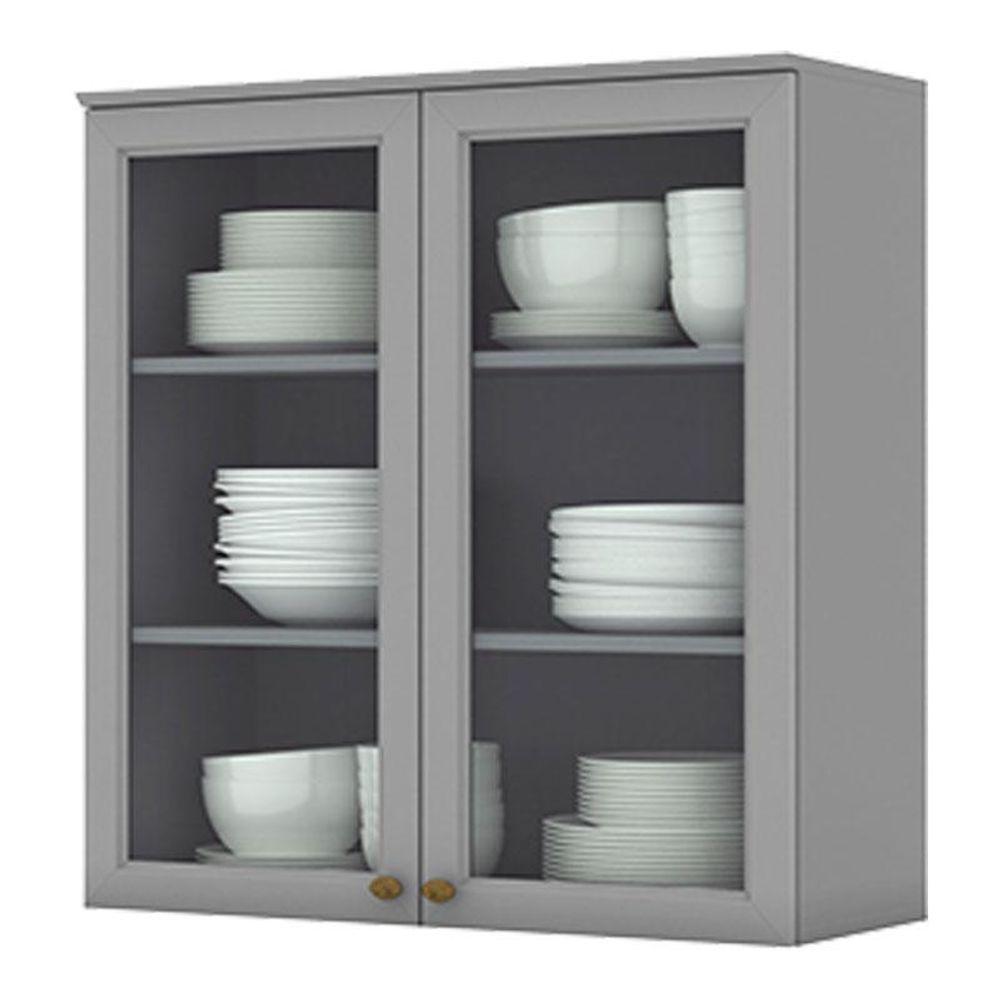 Armário Aéreo 2 Portas De Vidro 80 Cm Nova York Cinza - Henn - 1