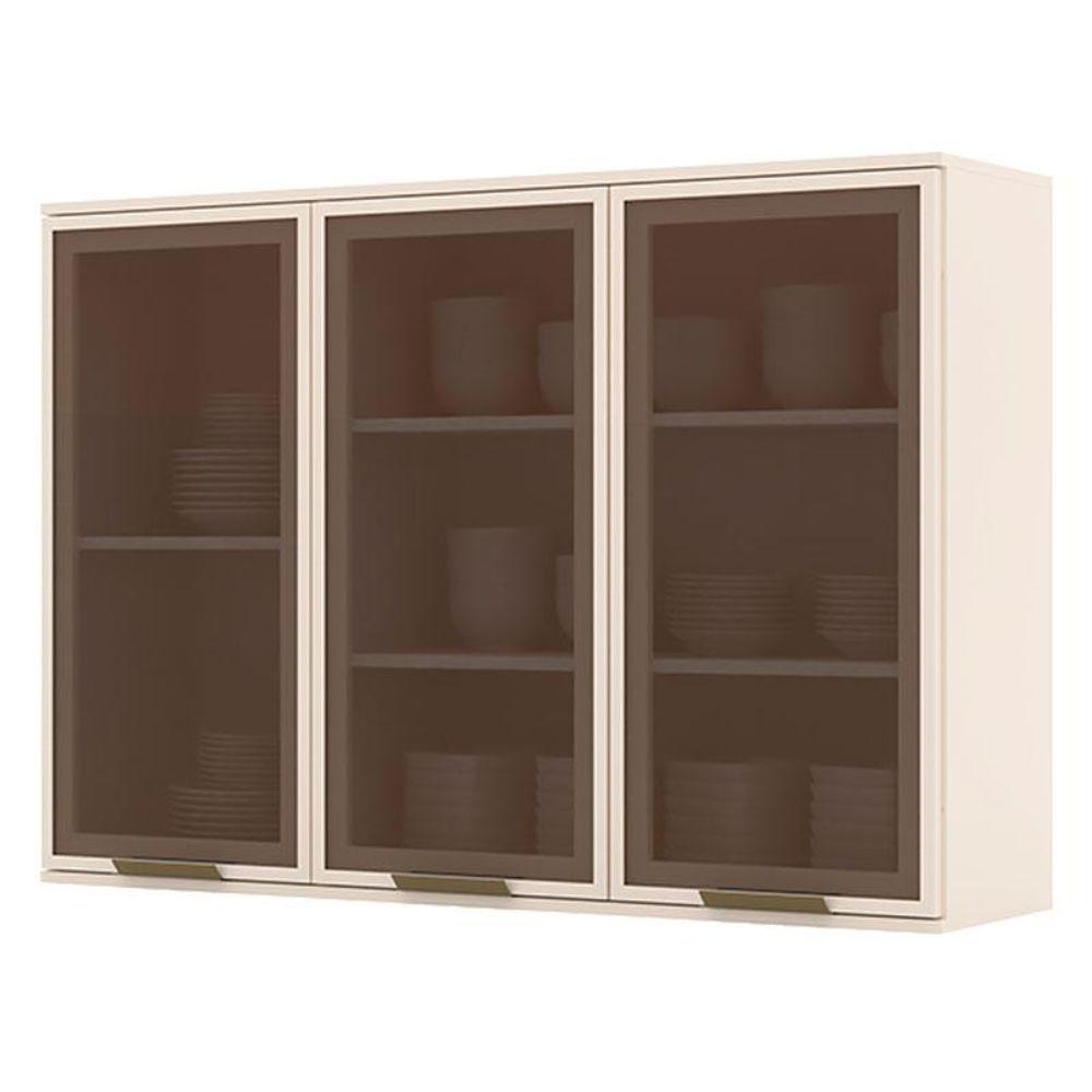 Armário Aéreo 3 Portas De Vidro 120 Cm Connect Off White - Henn - 1