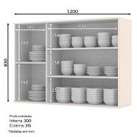 Armário Aéreo 3 Portas De Vidro 120 Cm Connect Off White - Henn - 2