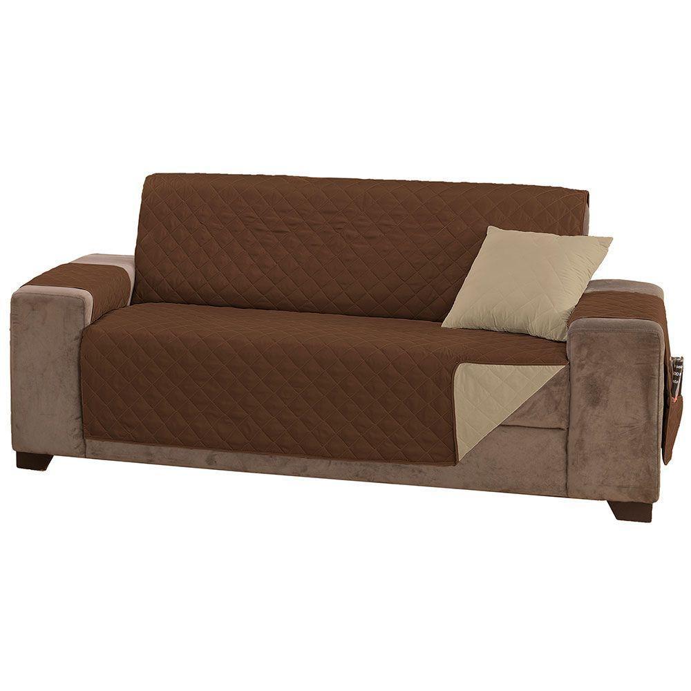 Protetor De Sofá King 3 Lugares Manu 100% Poliéster Cor:tabacocáqui. - 1