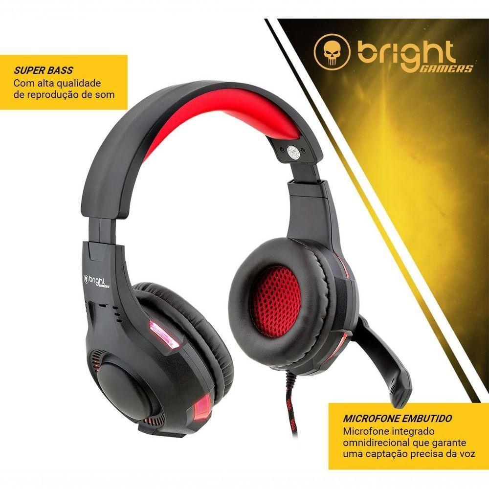 Headset Gamer Bright Com Led Vermelho 0468 Super Bass - 5