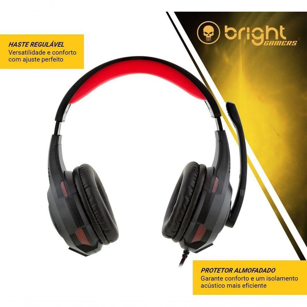 Headset Gamer Bright Com Led Vermelho 0468 Super Bass - 6