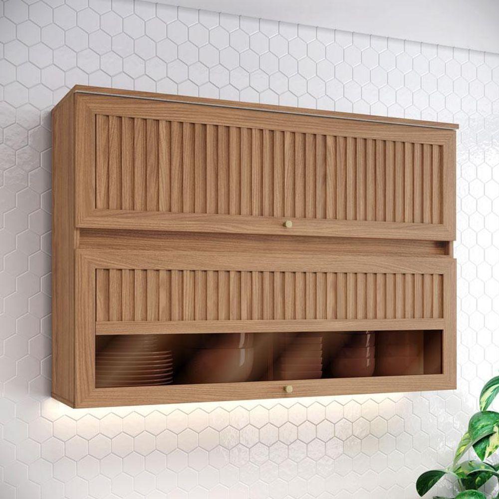 Armário Aéreo 2 Portas Basculantes Ripado Com Vidro 120 Cm Requinte Nature - Henn - 4