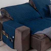 Protetor De Sofá Assento 1,80m Retrátil Shield 100% Poliéster Hipercal 400 Fios Cor:marinhocinza. - 2