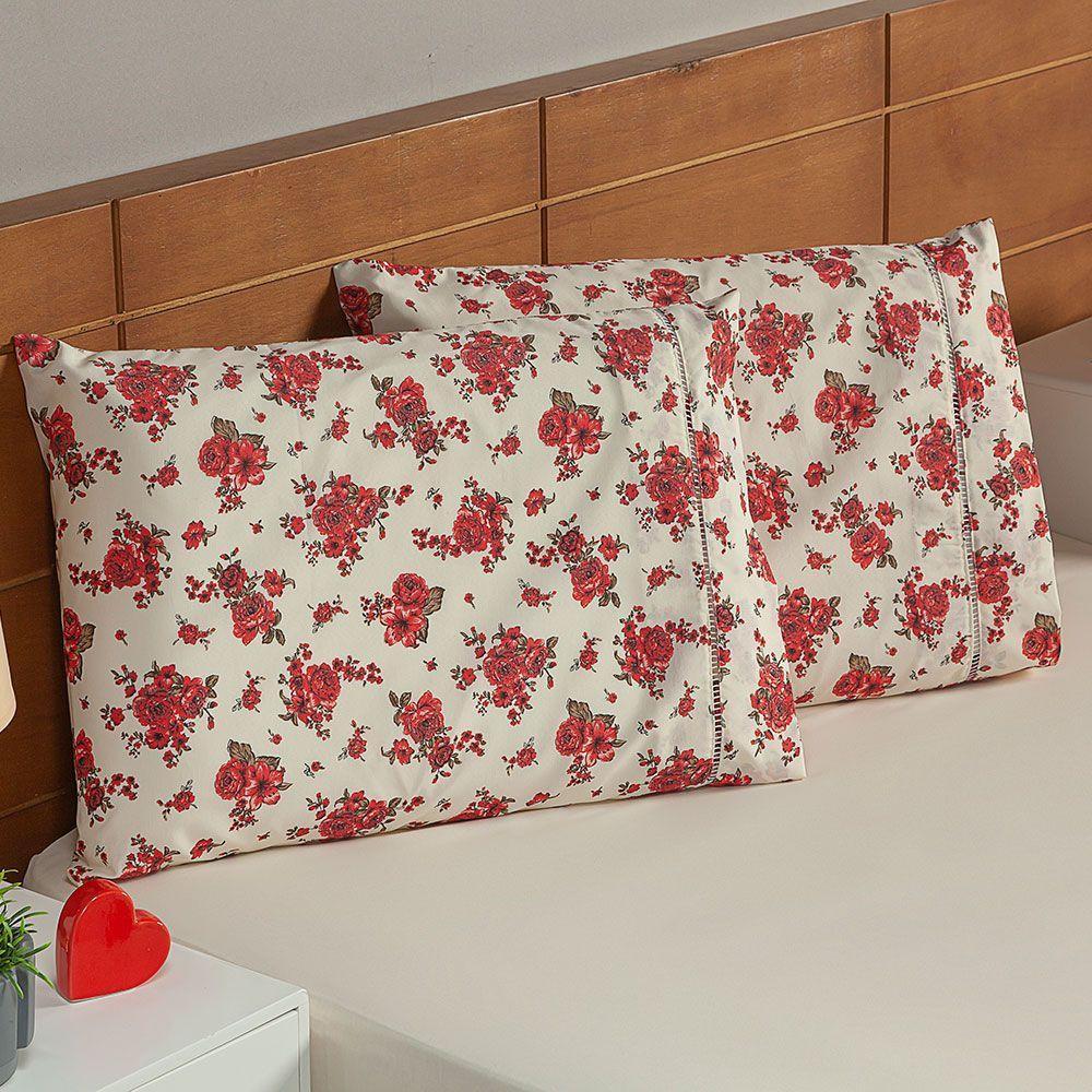 Jogo De Lençol Queen 3 Peças Esmeralda 100% Algodão Percal 150 Fios Cor:vermelho. - 2