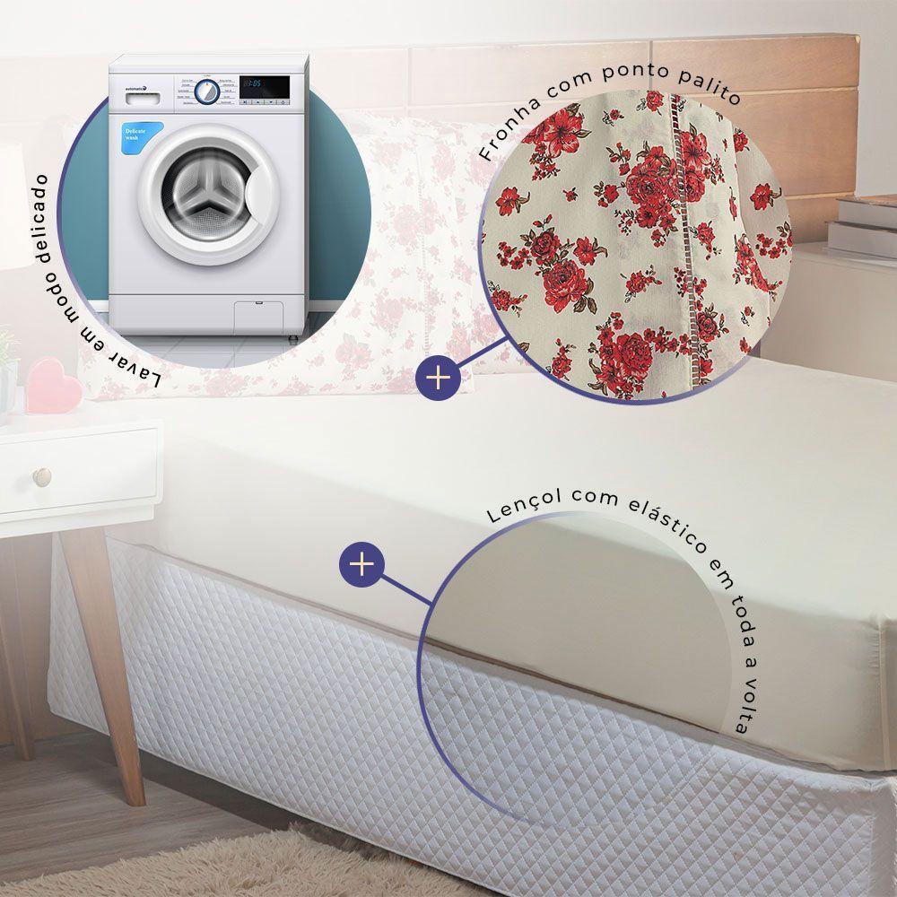 Jogo De Lençol Queen 3 Peças Esmeralda 100% Algodão Percal 150 Fios Cor:vermelho. - 4