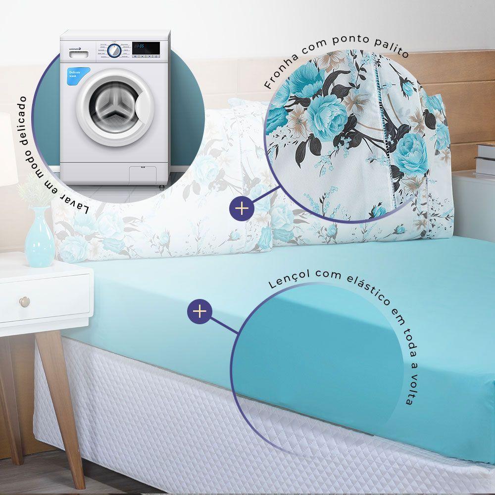 Jogo De Lençol Queen 3 Peças Esmeralda 100% Algodão Percal 150 Fios Cor:verdetiffany. - 6