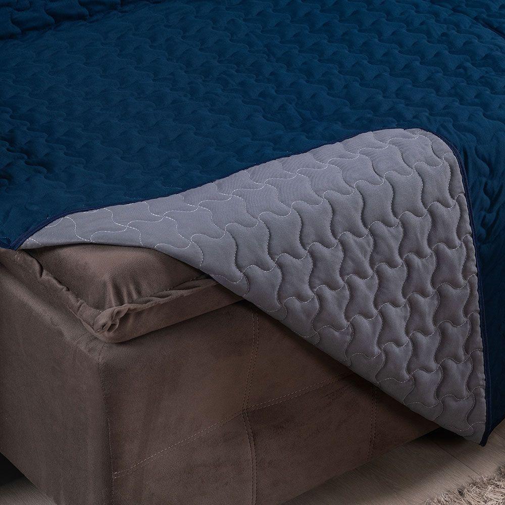 Protetor De Sofá Assento 2,40m Retrátil Shield 100% Poliéster Hipercal 400 Fios Cor:marinhocinza. - 4