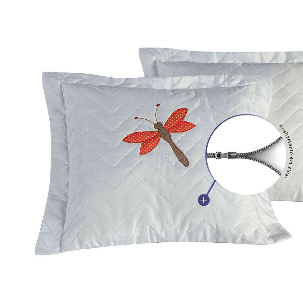 Kit 02 Capas De Almofadas 45cm X 45cm 2 Peças Bordada Libélula 100% Poliéster - Branco - 4