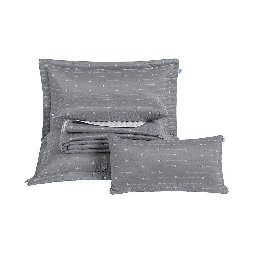 Kit Cobre Leito Queen 7 Peças Bordado Urbany 100% Poliéster Hipercal 400 Fios Cor:cinza. - 1